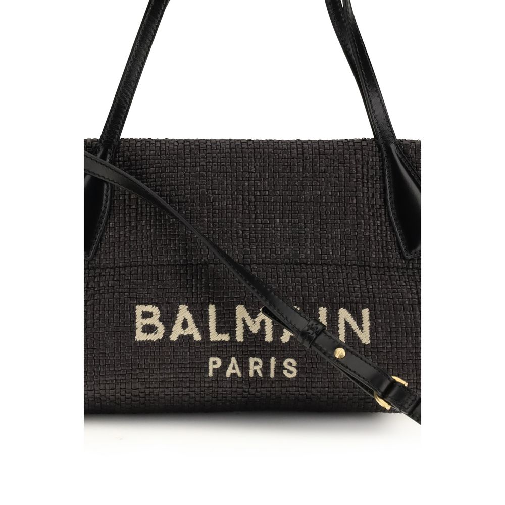 Sac bandoulière en raphia noir Balmain
