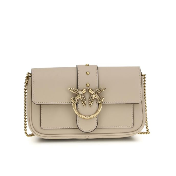 Sac bandoulière Bos Taurus en cuir de veau beige Pinko