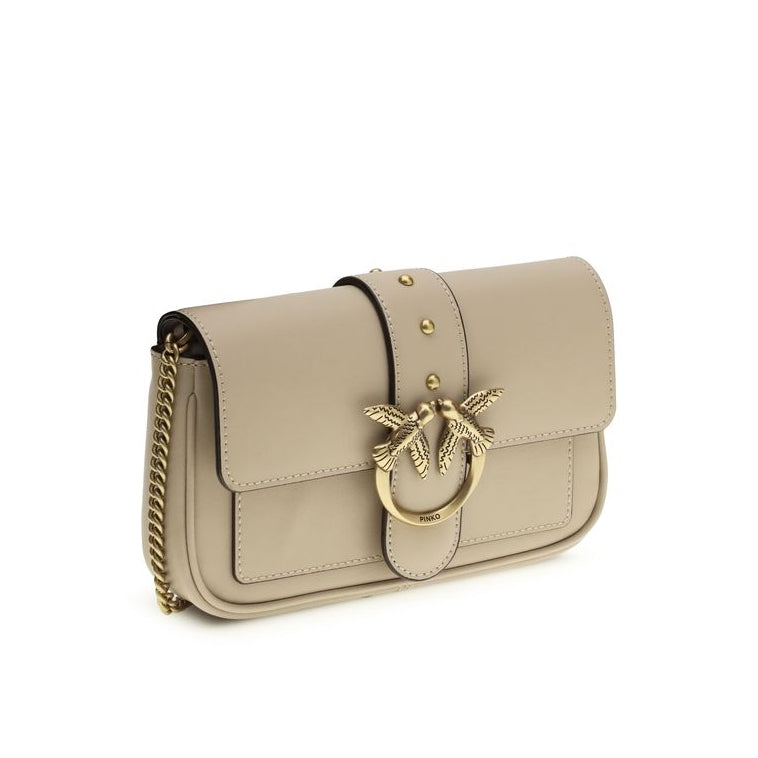 Sac bandoulière Bos Taurus en cuir de veau beige Pinko