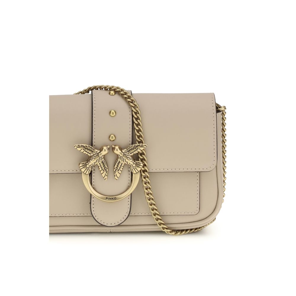 Sac bandoulière Bos Taurus en cuir de veau beige Pinko