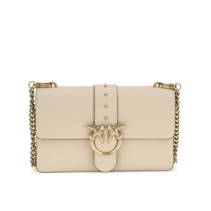 Sac bandoulière Bos Taurus en cuir de veau beige Pinko