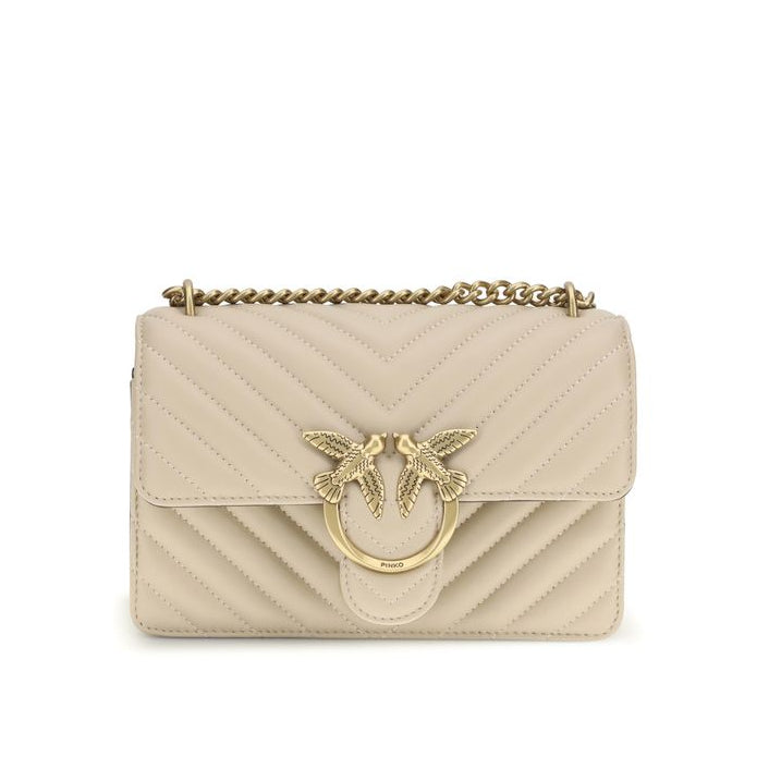 Sac bandoulière Bos Taurus en cuir de veau beige Pinko