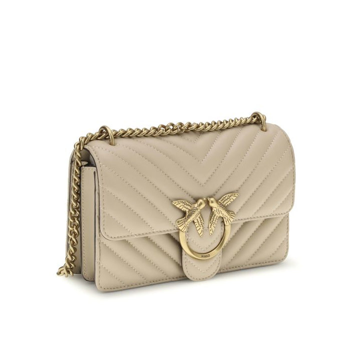 Sac bandoulière Bos Taurus en cuir de veau beige Pinko