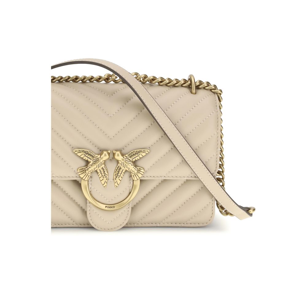 Sac bandoulière Bos Taurus en cuir de veau beige Pinko