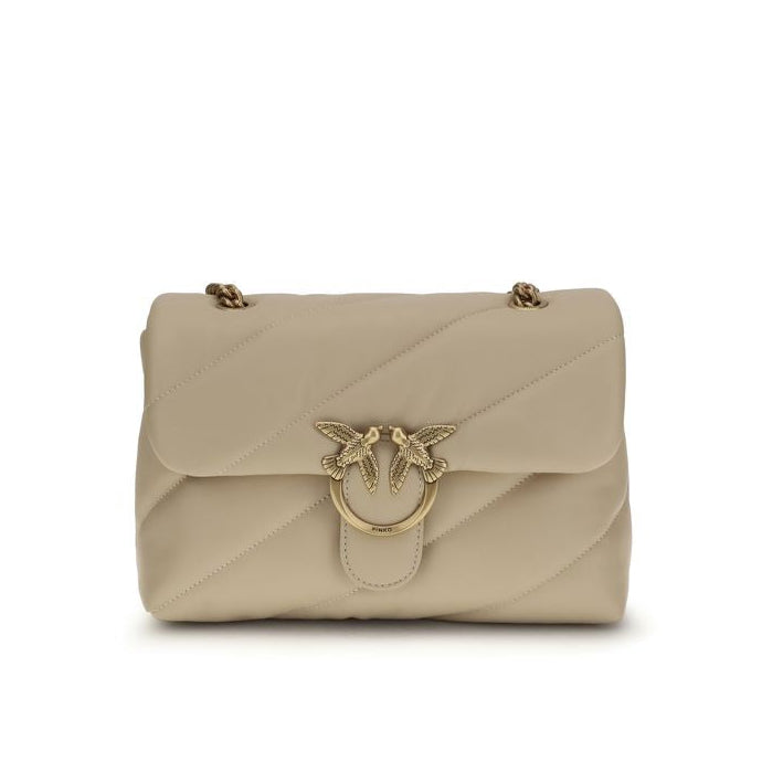 Sac bandoulière Bos Taurus en cuir de veau beige Pinko