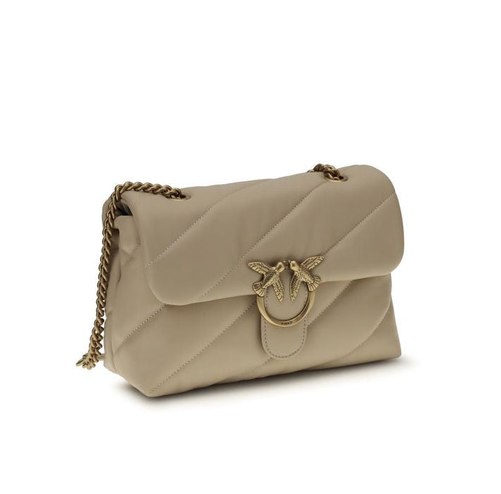 Sac bandoulière Bos Taurus en cuir de veau beige Pinko