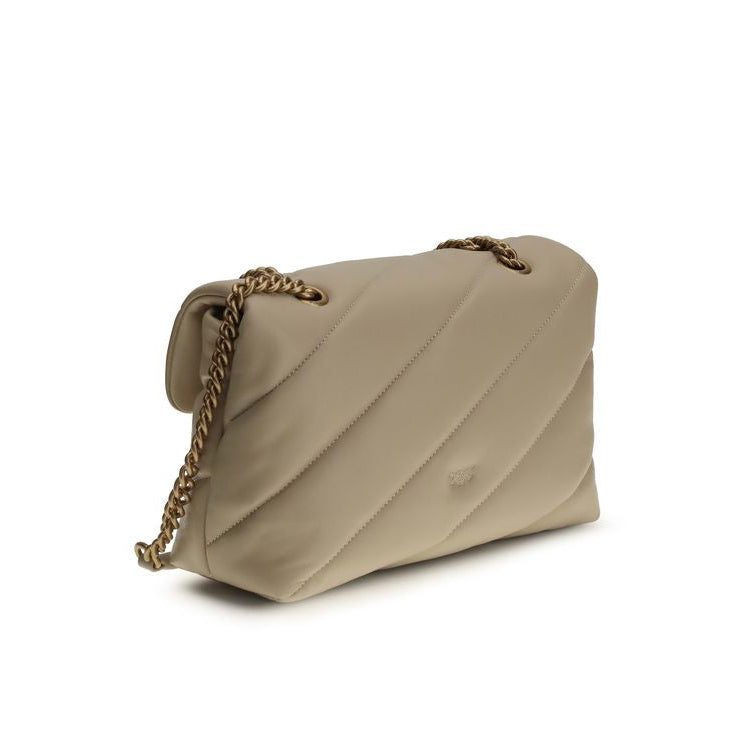 Sac bandoulière Bos Taurus en cuir de veau beige Pinko