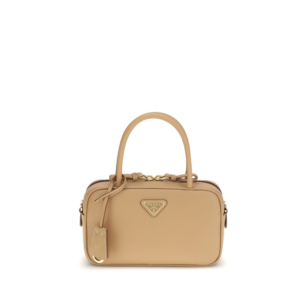 Bolso de mano Prada Bos Taurus de piel de becerro beige