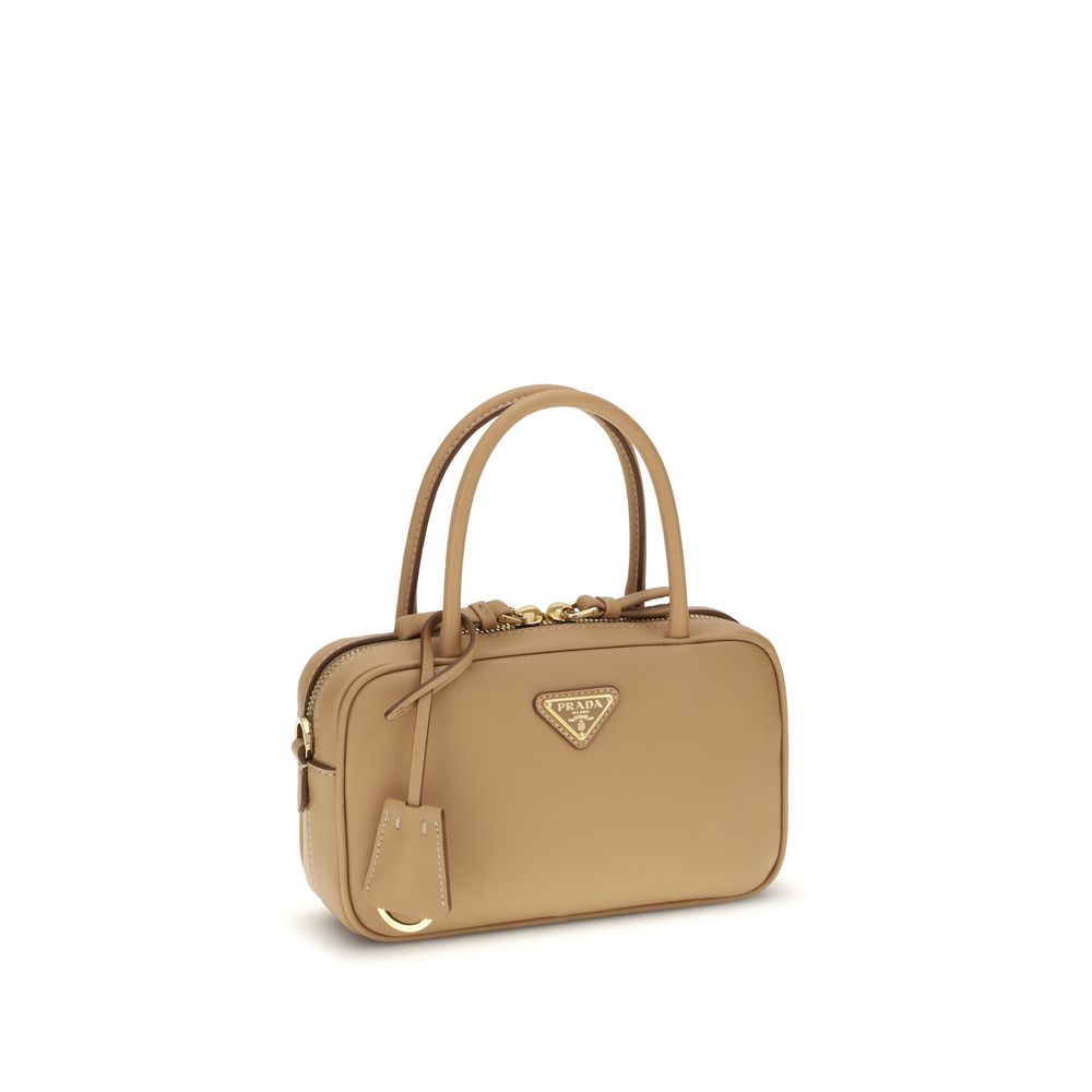 Bolso de mano Prada Bos Taurus de piel de becerro beige