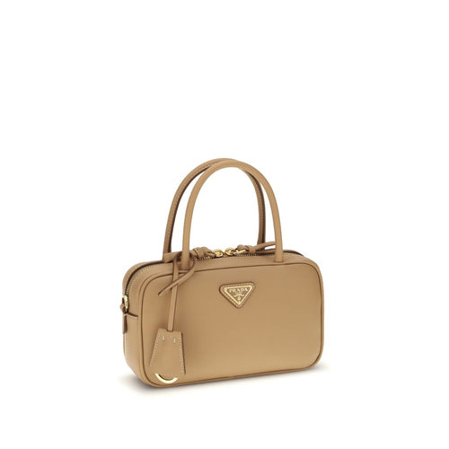 Bolso de mano Prada Bos Taurus de piel de becerro beige