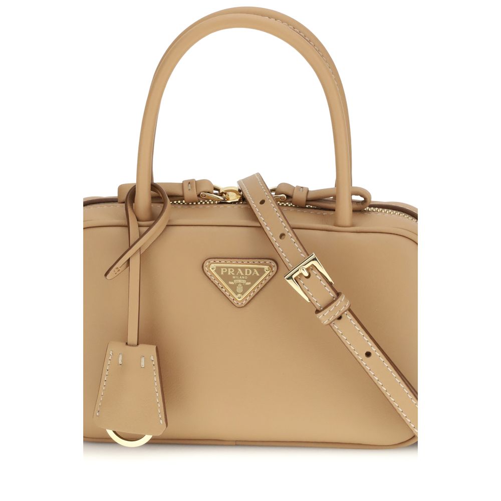 Bolso de mano Prada Bos Taurus de piel de becerro beige