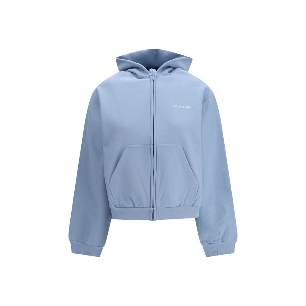 Sweat à capuche bleu en coton Balenciaga