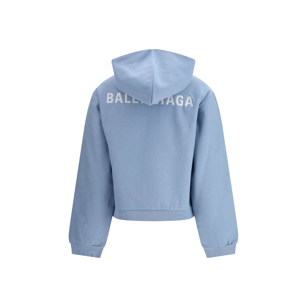 Sweat à capuche bleu en coton Balenciaga