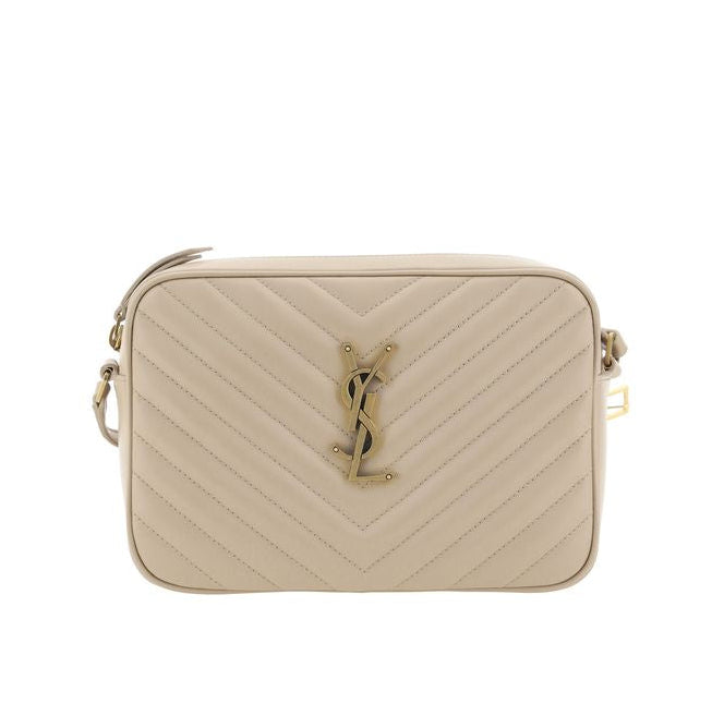 Sac bandoulière Bos Taurus en cuir de veau beige Saint Laurent