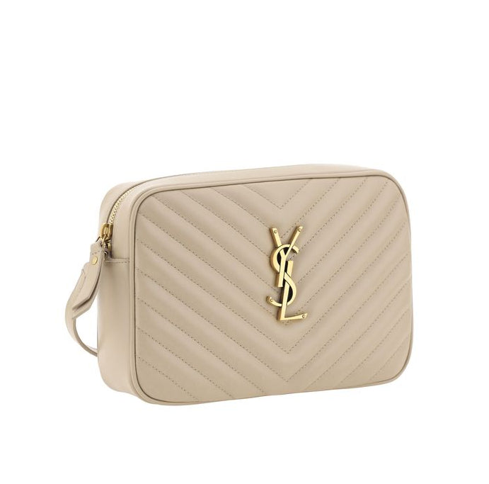 Sac bandoulière Bos Taurus en cuir de veau beige Saint Laurent