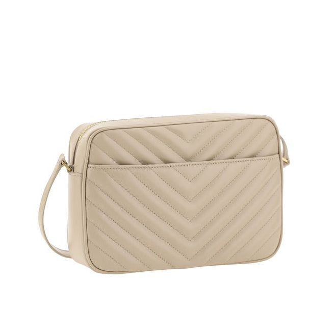 Sac bandoulière Bos Taurus en cuir de veau beige Saint Laurent
