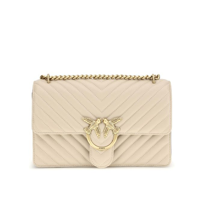 Sac bandoulière Bos Taurus en cuir de veau beige Pinko