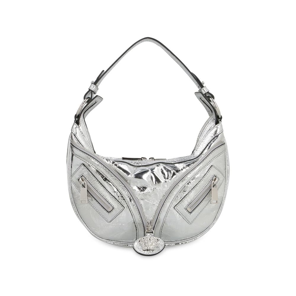 Bolso bandolera de piel de cordero plateada de Versace
