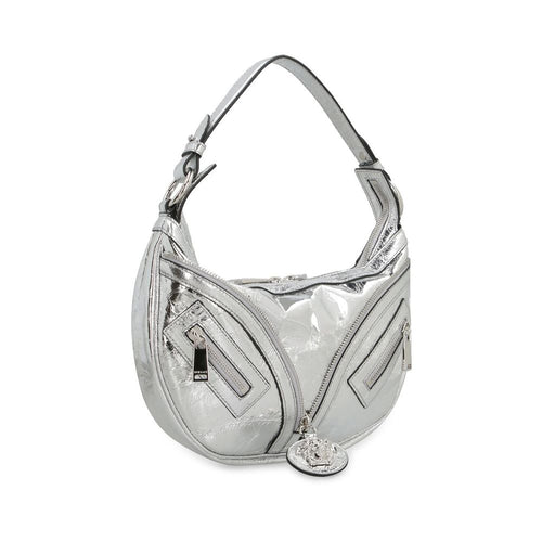 Bolso bandolera de piel de cordero plateada de Versace