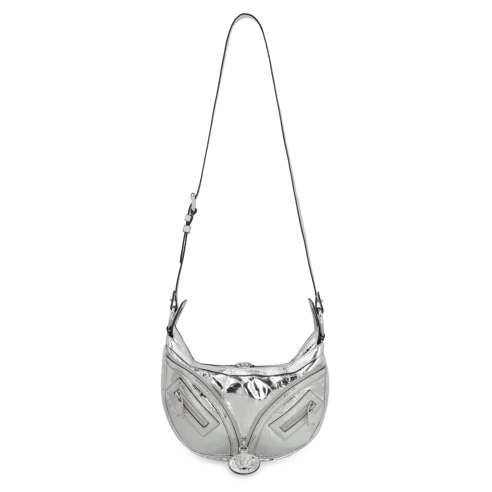 Bolso bandolera de piel de cordero plateada de Versace