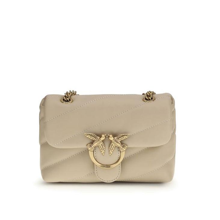 Sac bandoulière Bos Taurus en cuir de veau beige Pinko
