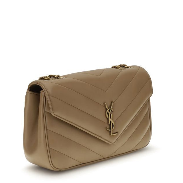 Sac bandoulière Bos Taurus en cuir de veau beige Saint Laurent