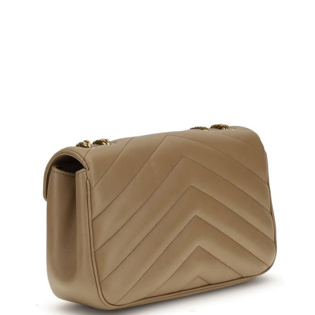 Sac bandoulière Bos Taurus en cuir de veau beige Saint Laurent