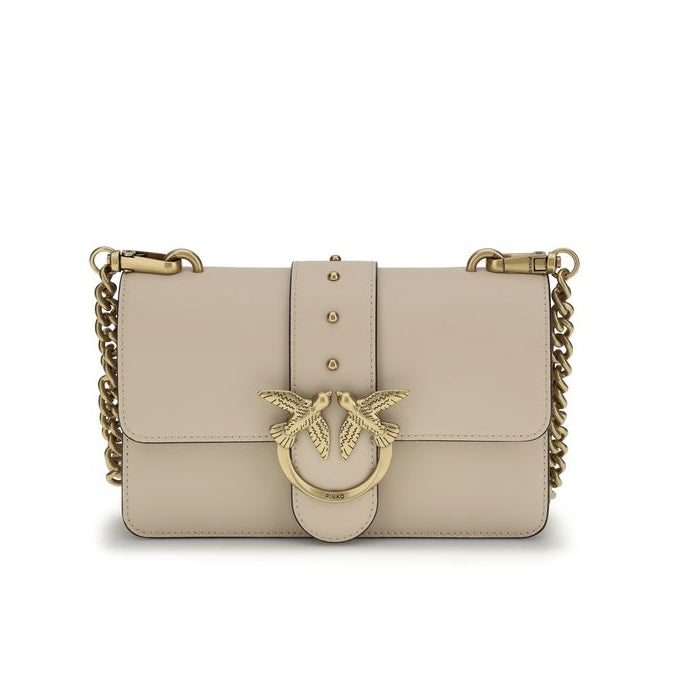 Sac bandoulière Bos Taurus en cuir de veau beige Pinko