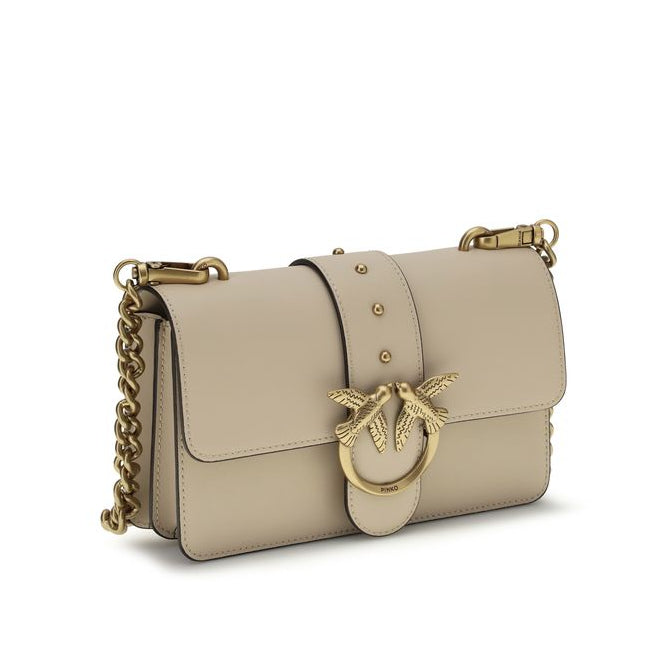 Sac bandoulière Bos Taurus en cuir de veau beige Pinko
