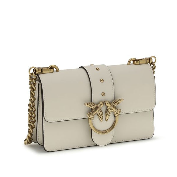 Sac bandoulière Bos Taurus en cuir de veau beige Pinko