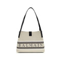 Sac bandoulière en coton beige Balmain