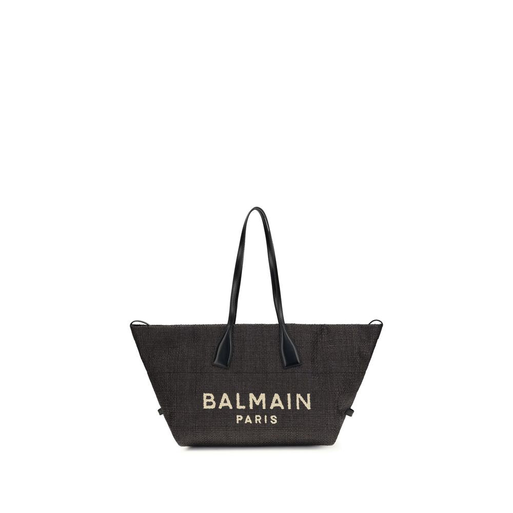 Cabas en raphia noir Balmain