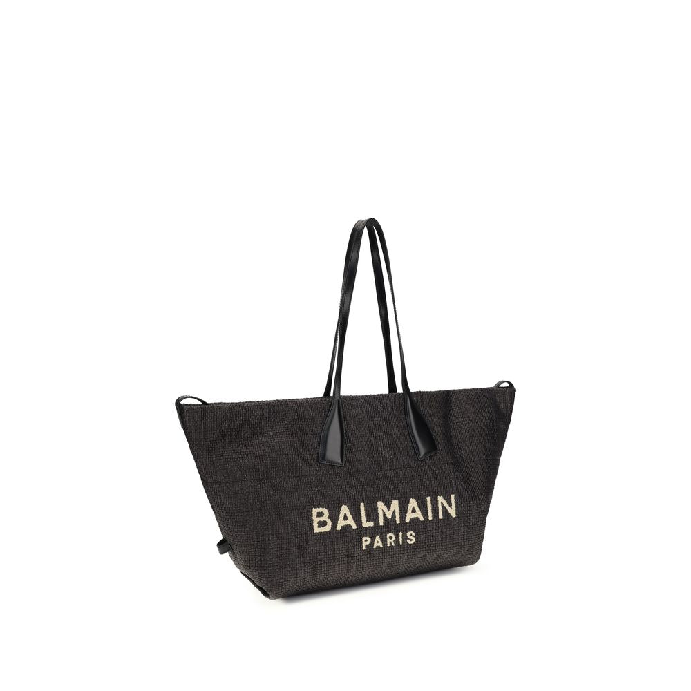 Cabas en raphia noir Balmain