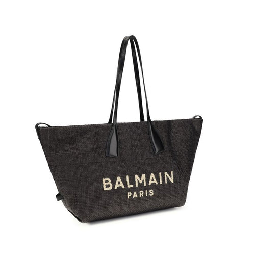 Bolso tote Balmain de rafia negro