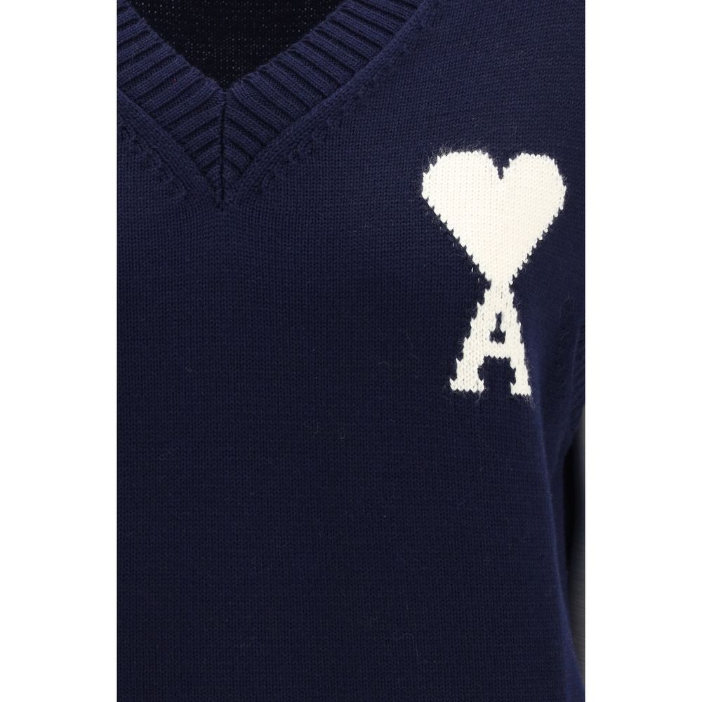 Pull sans manche en laine polaire bleue Ami Paris