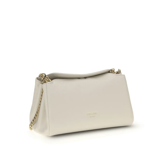 White Calf Leather Bos Taurus Shoulder Bag Prada