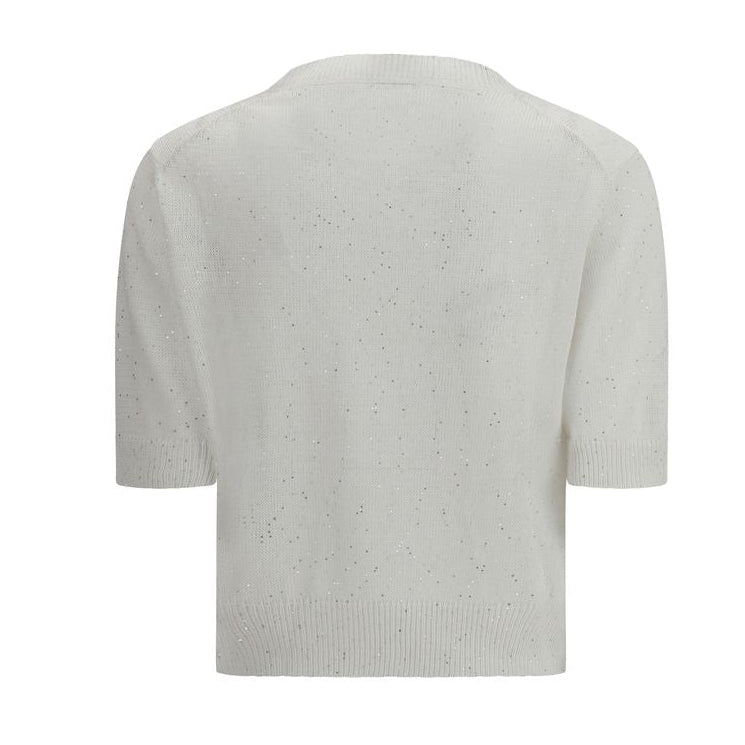 Pull manches courtes blanches en coton Brunello Cucinelli