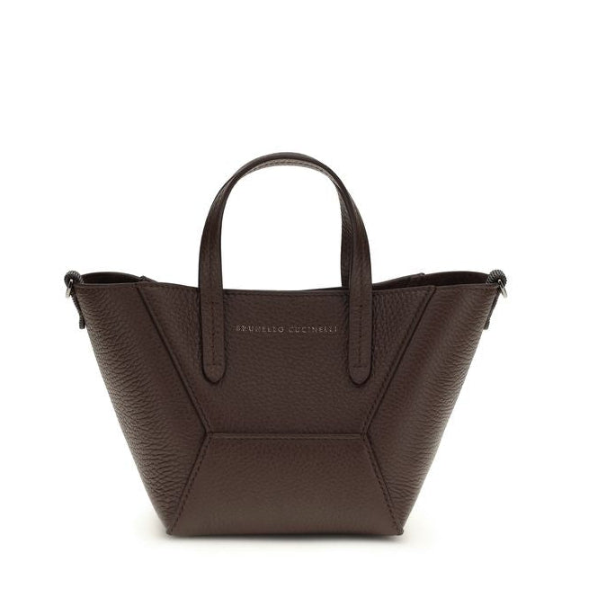 Bordeaux Calf Leather Bos Taurus Handbag Brunello Cucinelli