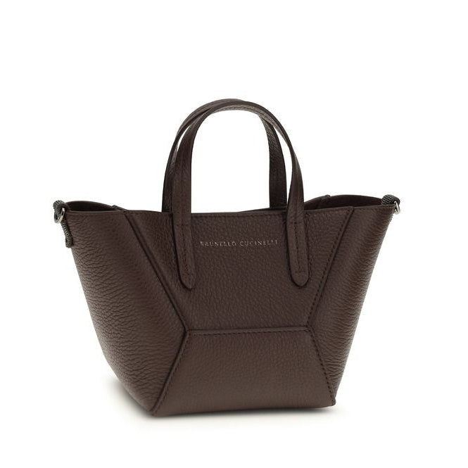 Bordeaux Calf Leather Bos Taurus Handbag Brunello Cucinelli