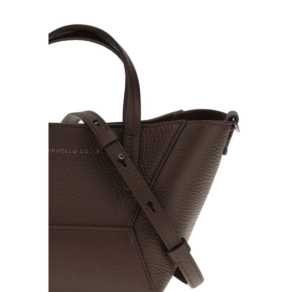 Bordeaux Calf Leather Bos Taurus Handbag Brunello Cucinelli