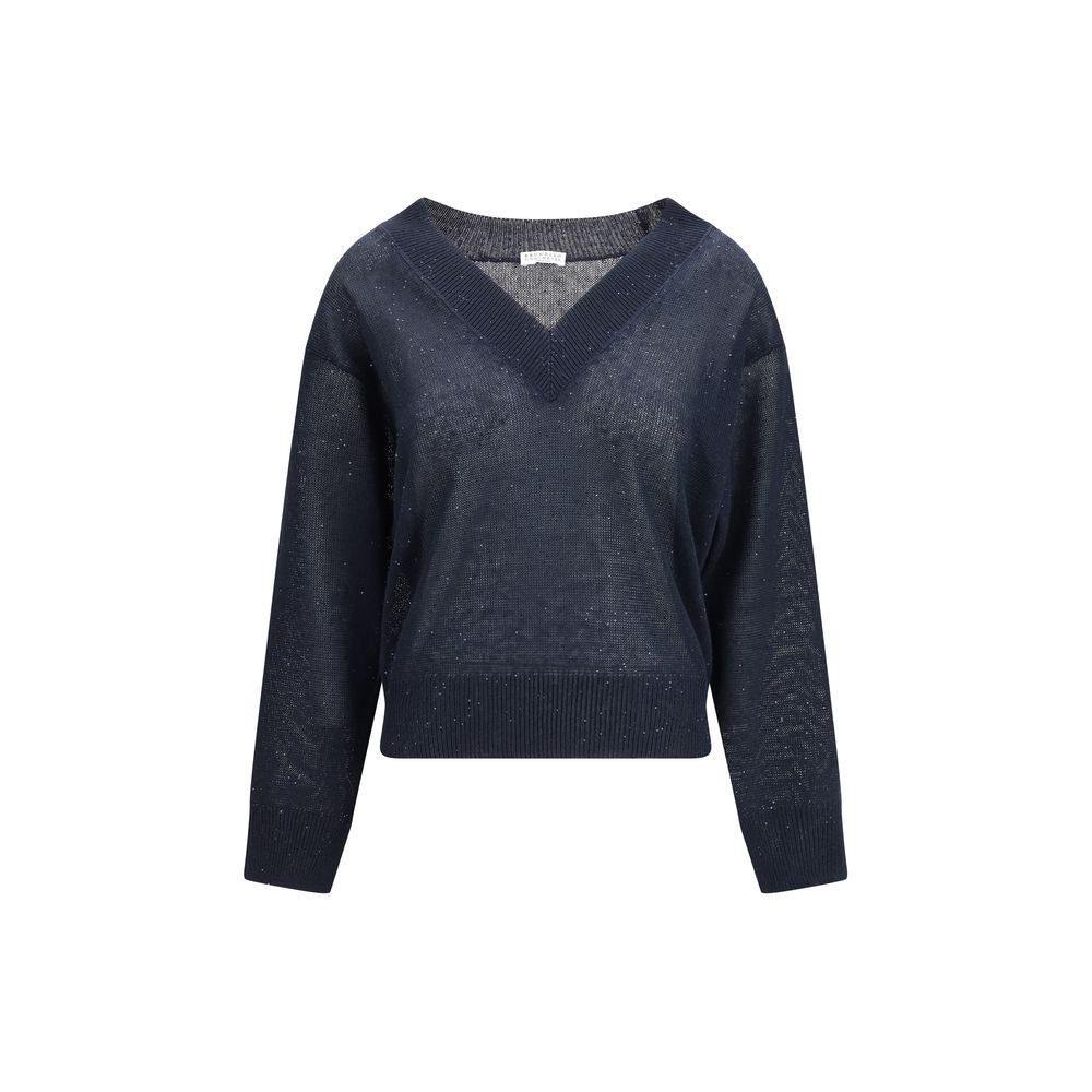Pull en lin bleu Brunello Cucinelli