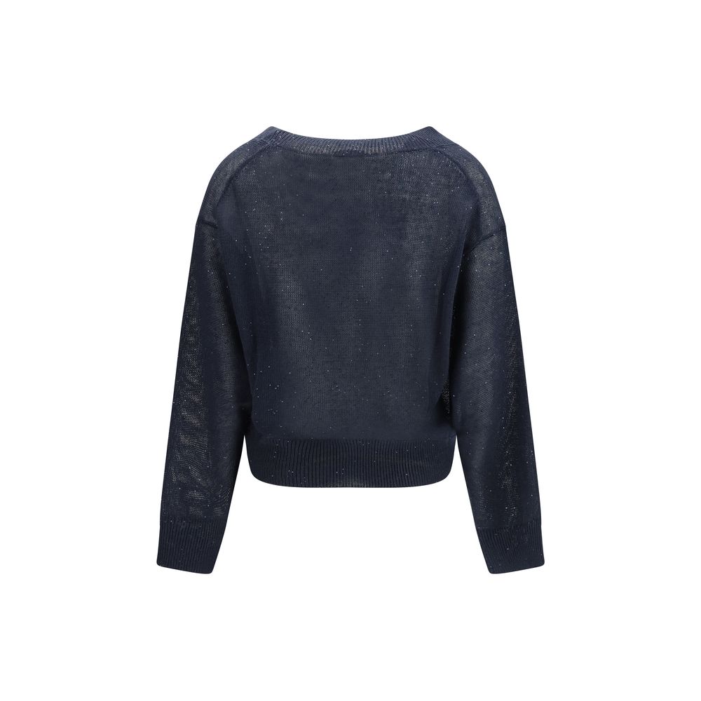 Pull en lin bleu Brunello Cucinelli