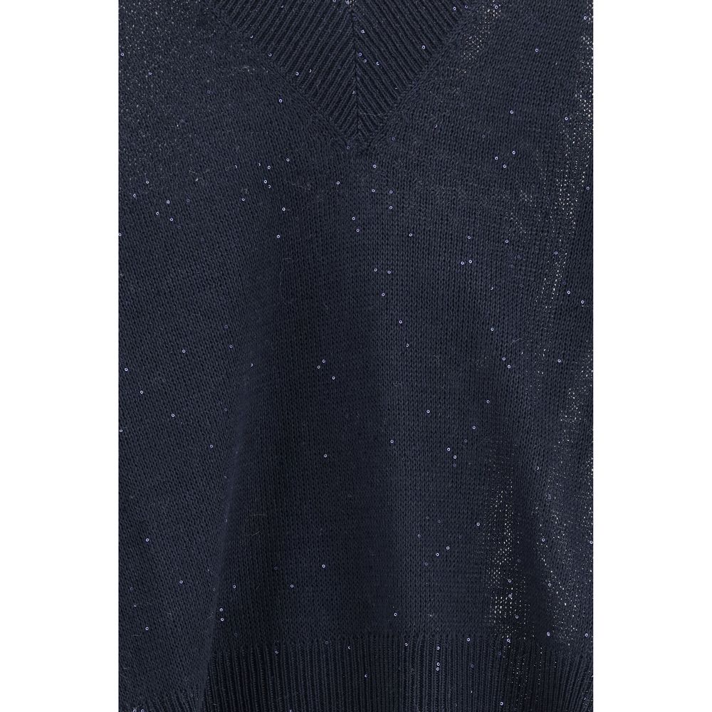 Pull en lin bleu Brunello Cucinelli