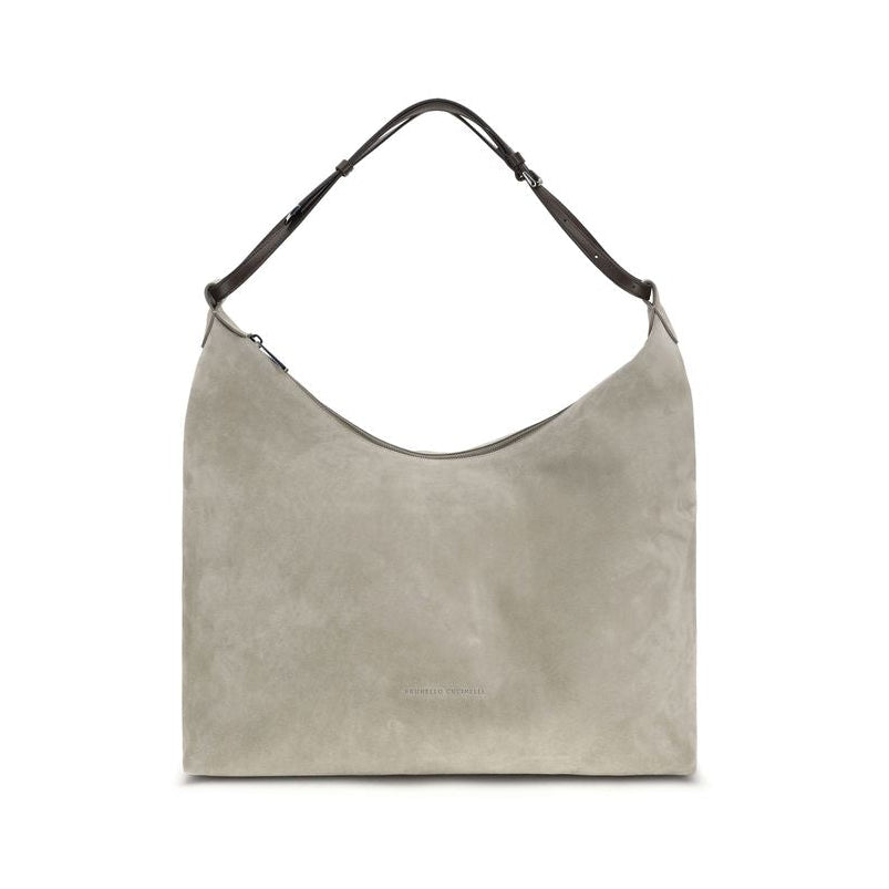 Sac bandoulière Bos Taurus en cuir de veau gris Brunello Cucinelli