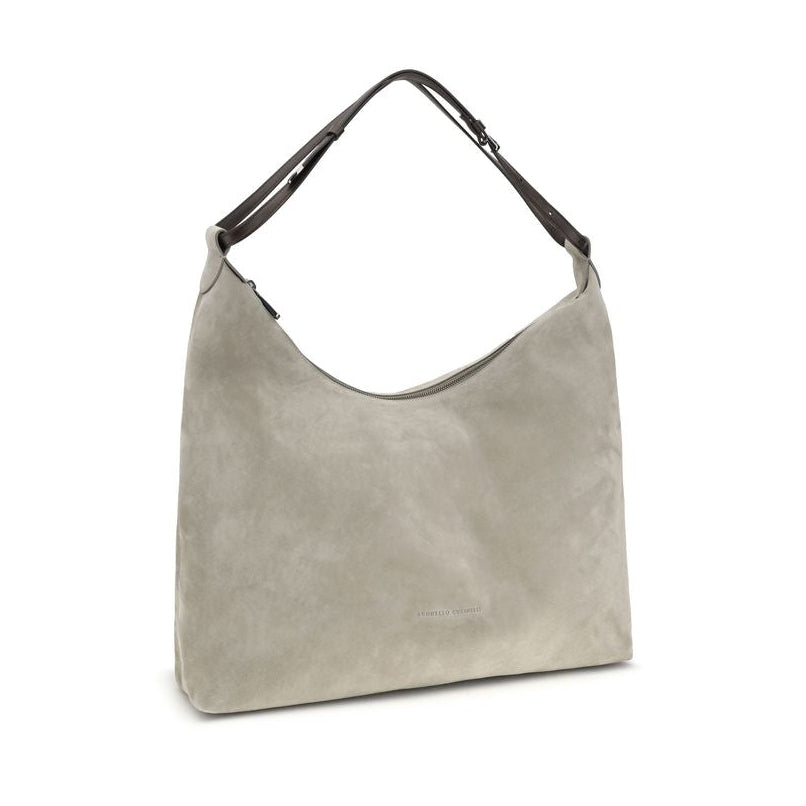 Sac bandoulière Bos Taurus en cuir de veau gris Brunello Cucinelli