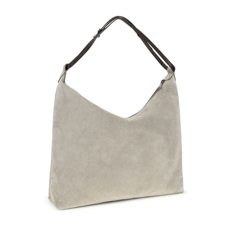 Sac bandoulière Bos Taurus en cuir de veau gris Brunello Cucinelli