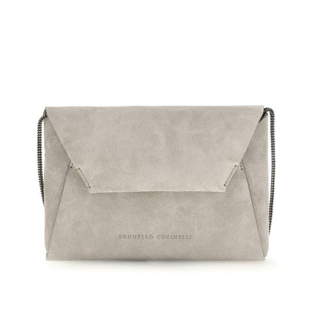 Sac bandoulière Bos Taurus en cuir de veau gris Brunello Cucinelli