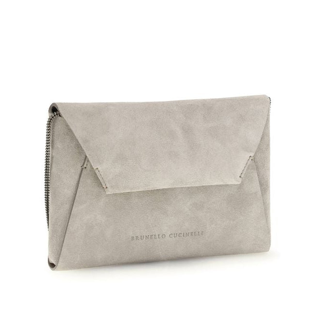 Sac bandoulière Bos Taurus en cuir de veau gris Brunello Cucinelli