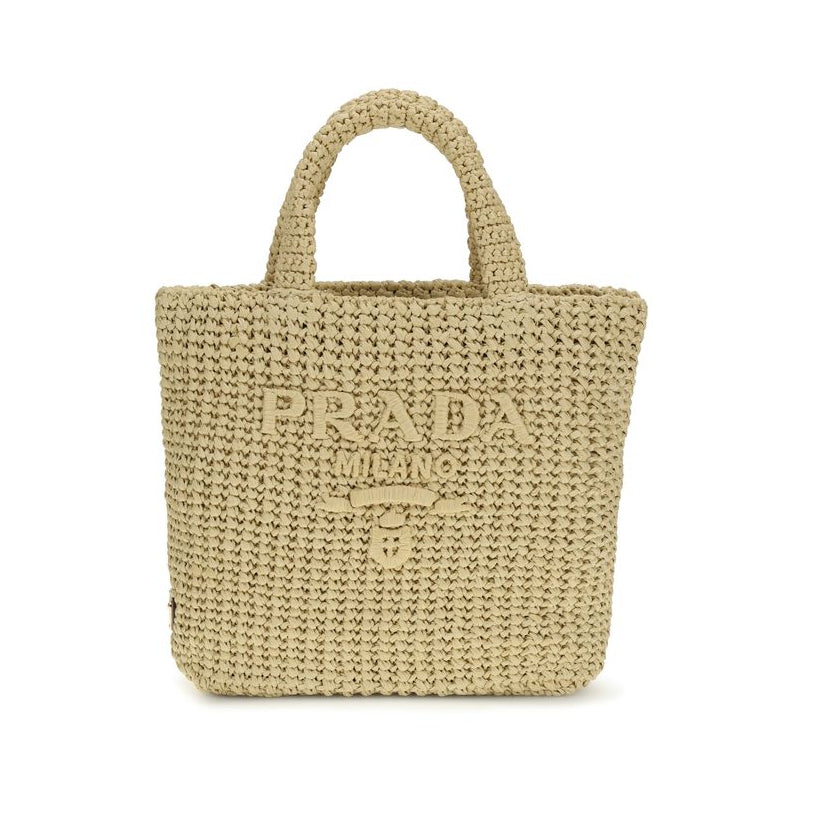 Sac à main cabas en viscose beige Prada