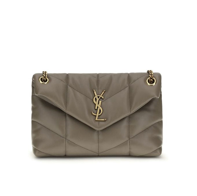 Bolso de hombro de cuero de cordero gris Saint Laurent